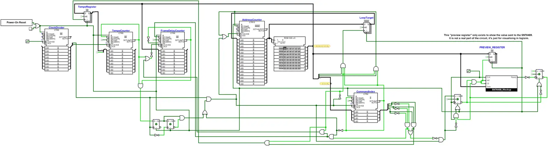 The logic circuit for the NMOScillator in Logisim